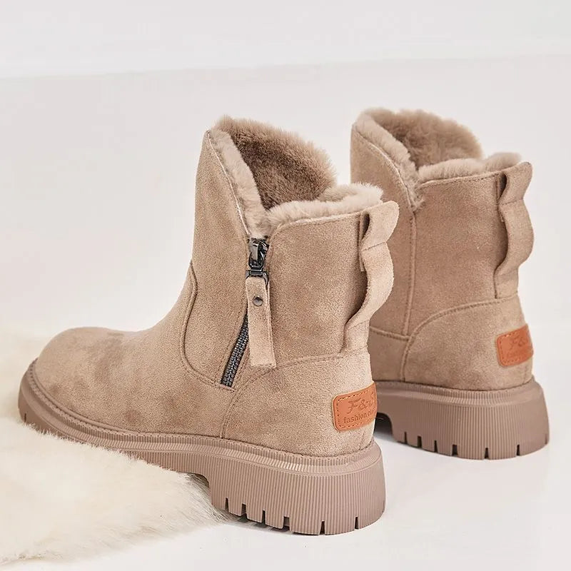 Maribel | Women's Suede-Look Winter Boots – Faux Fur Lined Slip-On Cold Weather Boots with Supportive Sole