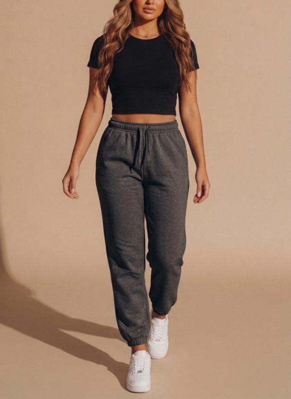 Elira | Women's High-Waisted Joggers – Sheared Hem Casual Lounge Trousers with Relaxed Everyday Fit