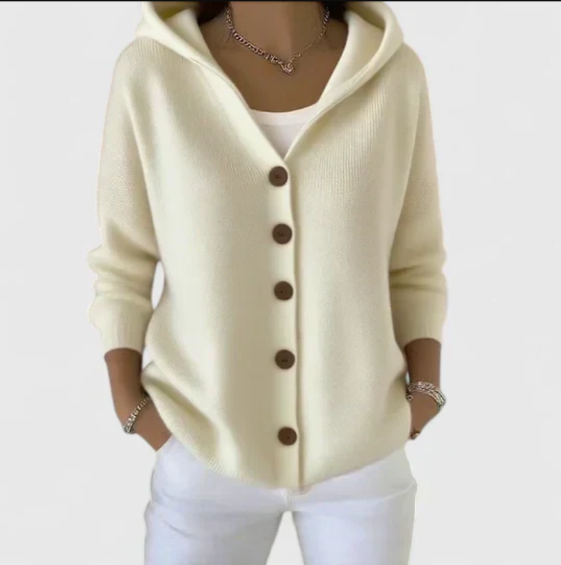 Marielle | Women's Relaxed Hooded Button-Front Cardigan – Long Sleeve Casual Layering Jacket with Easy Fit