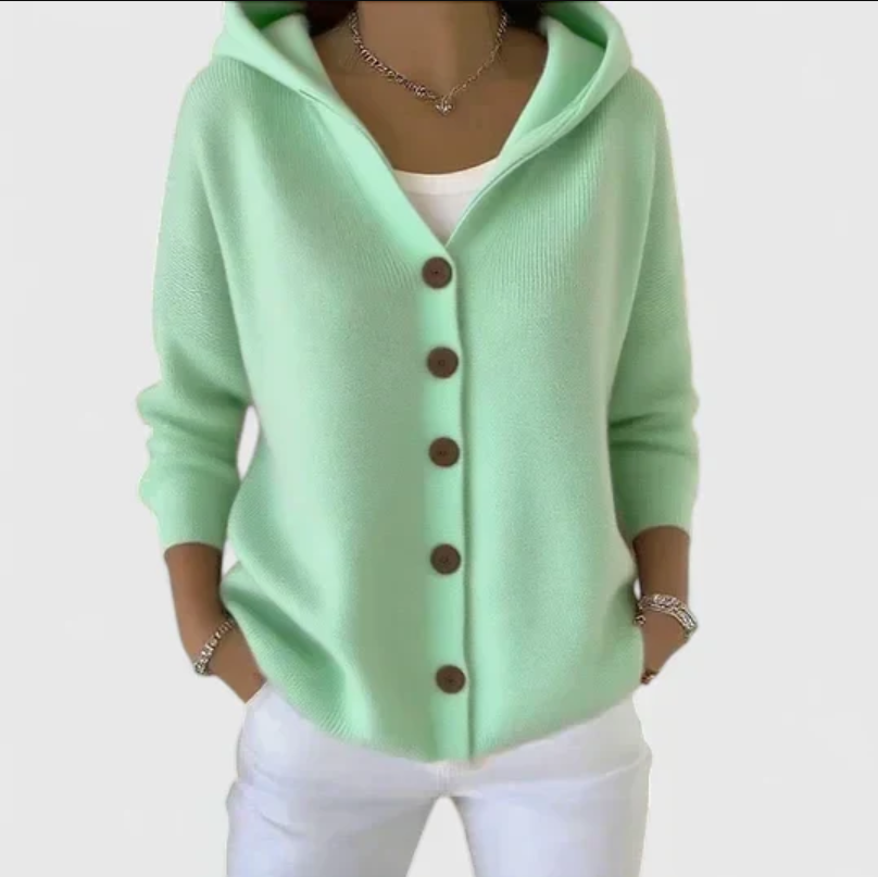 Marielle | Women's Relaxed Hooded Button-Front Cardigan – Long Sleeve Casual Layering Jacket with Easy Fit