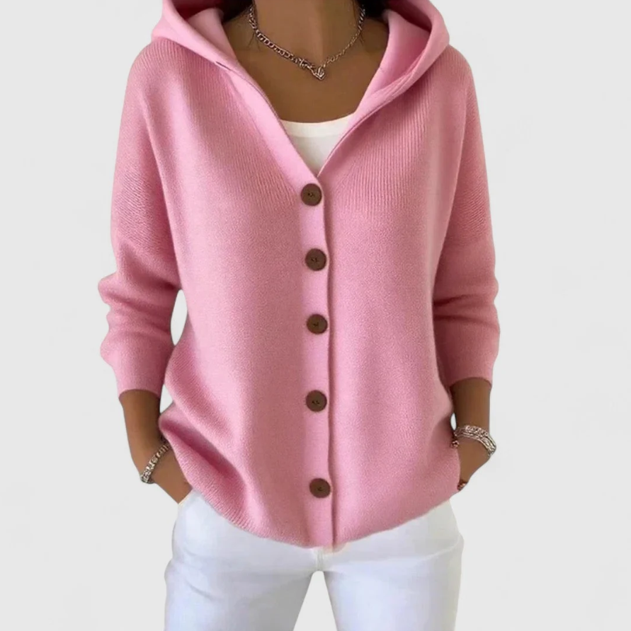 Marielle | Women's Relaxed Hooded Button-Front Cardigan – Long Sleeve Casual Layering Jacket with Easy Fit