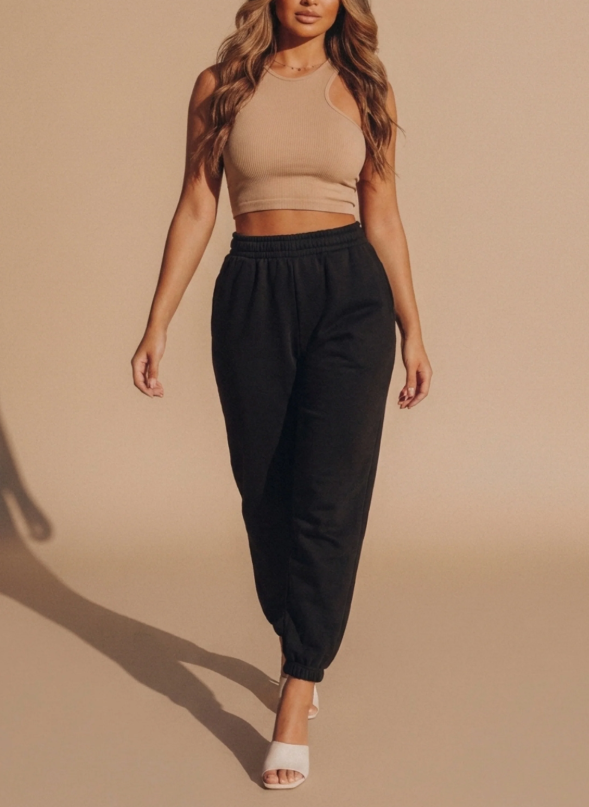 Elira | Women's High-Waisted Joggers – Sheared Hem Casual Lounge Trousers with Relaxed Everyday Fit