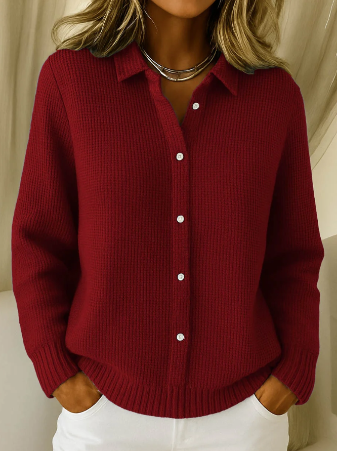 Adeline | Women's Classic Knitted Button Cardigan – Collared Cotton-Blend Smart Casual Layering Top