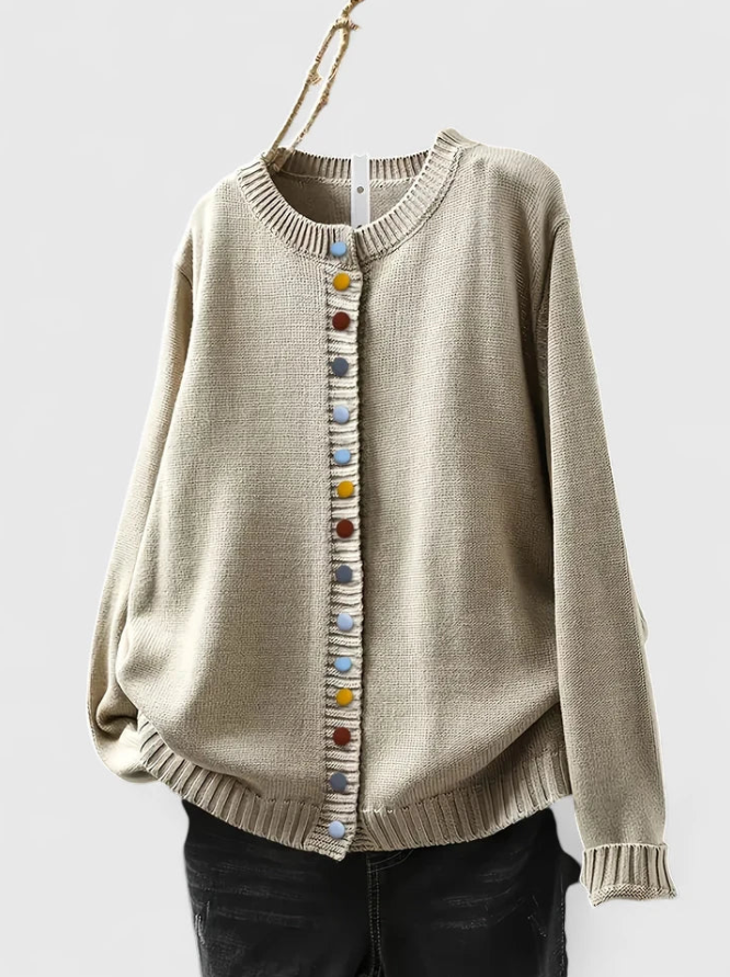 Celestine | Women's Relaxed Button-Detail Cardigan – Soft Everyday Knit Layer with Easy Draped Fit