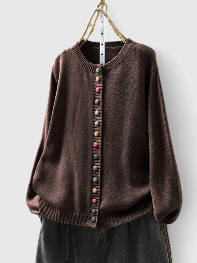 Celestine | Women's Relaxed Button-Detail Cardigan – Soft Everyday Knit Layer with Easy Draped Fit