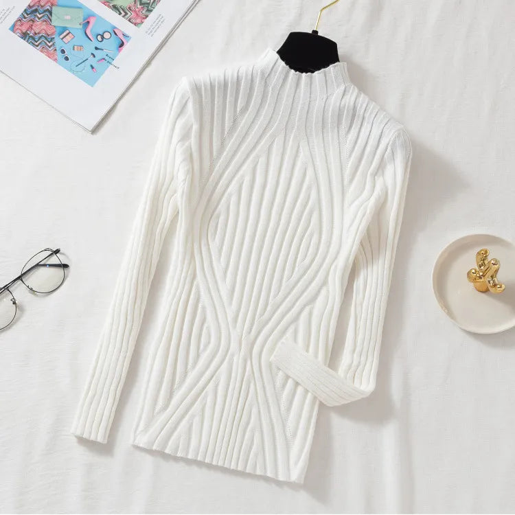 Aveline | Women's Ribbed Roll Neck Jumper – Stretch Knit Long-Sleeve Autumn Winter Sweater