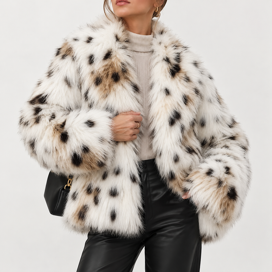 Leontine | Women's Oversized Animal-Print Faux-Fur Coat with Plush Texture & Relaxed Winter Fit