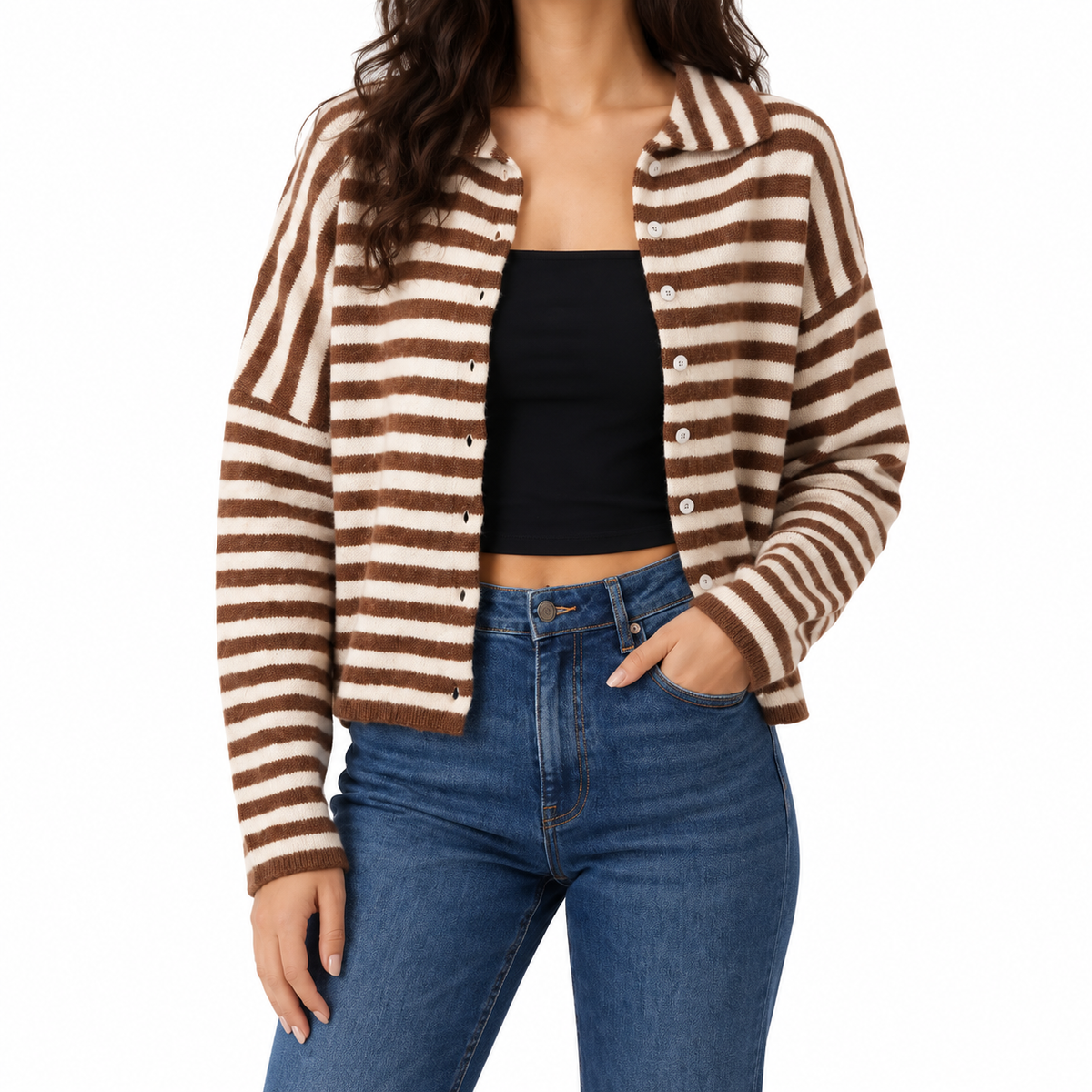 Céline | Women's Striped Collared Cardigan