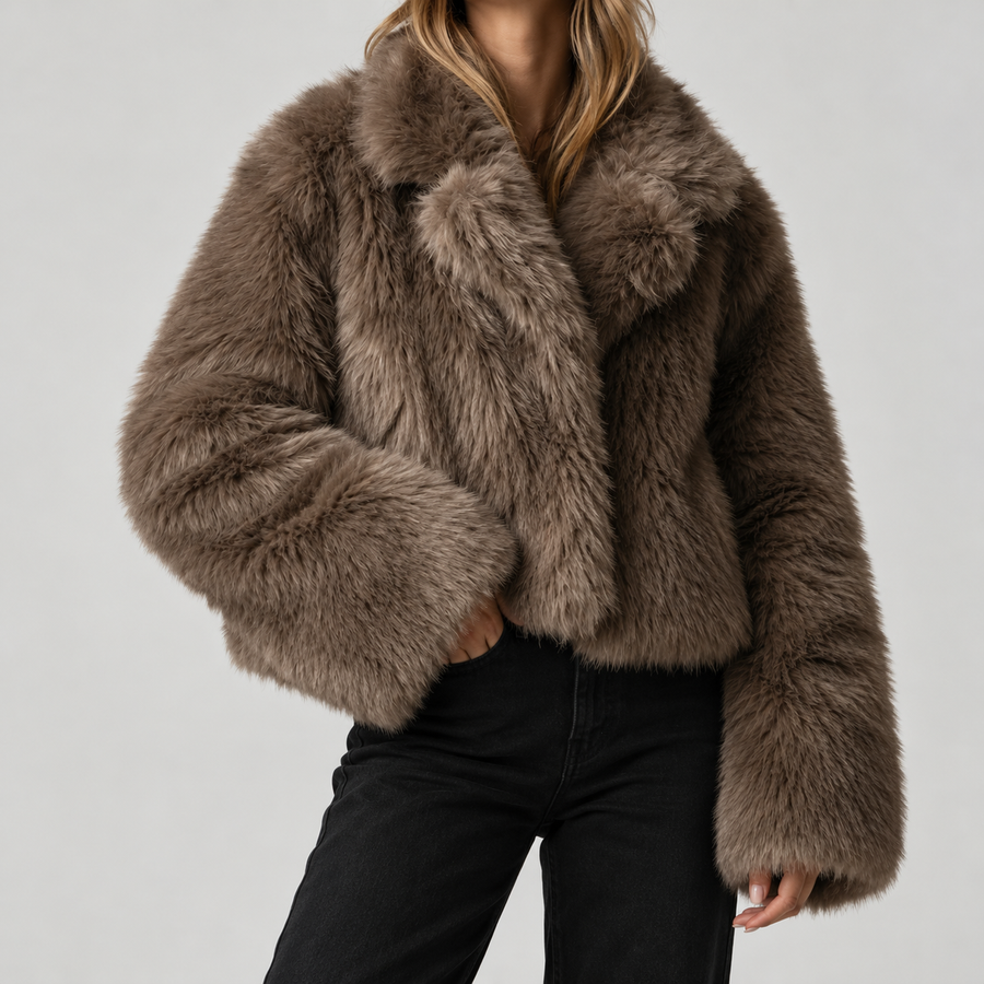 Marcella | Women's Brown Faux Fur Coat – Plush Long-Sleeve Winter Outerwear with Classic Relaxed Fit