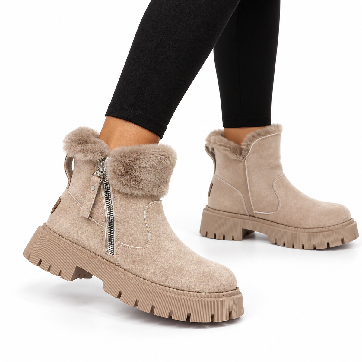 Maribel | Women's Suede-Look Winter Boots – Faux Fur Lined Slip-On Cold Weather Boots with Supportive Sole