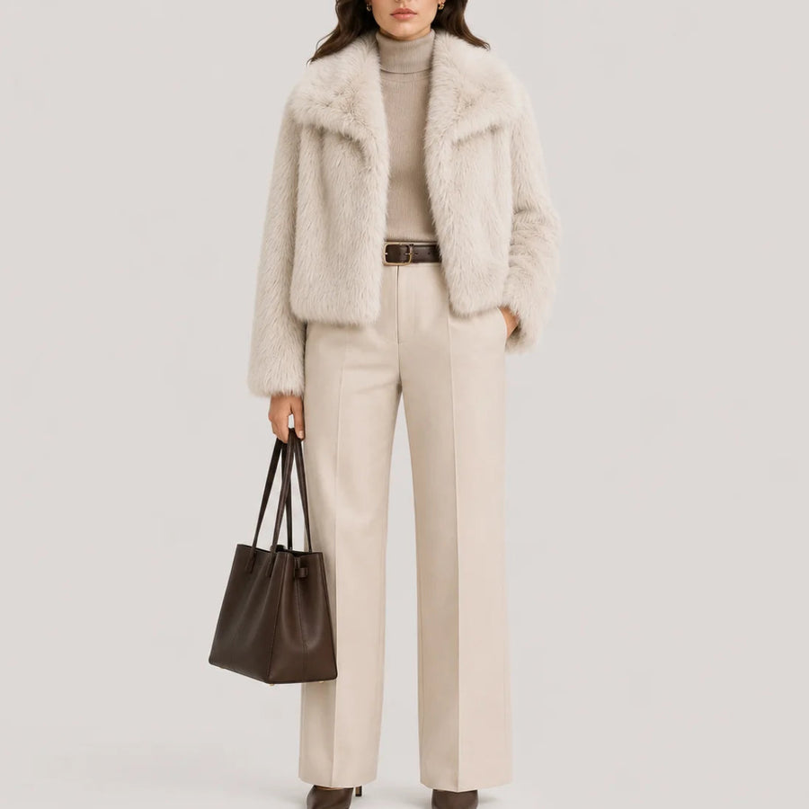 Odessa | Women's Oversized Collar Faux Fur Coat – Plush Long-Sleeve Winter Outerwear with Elegant Relaxed Silhouette