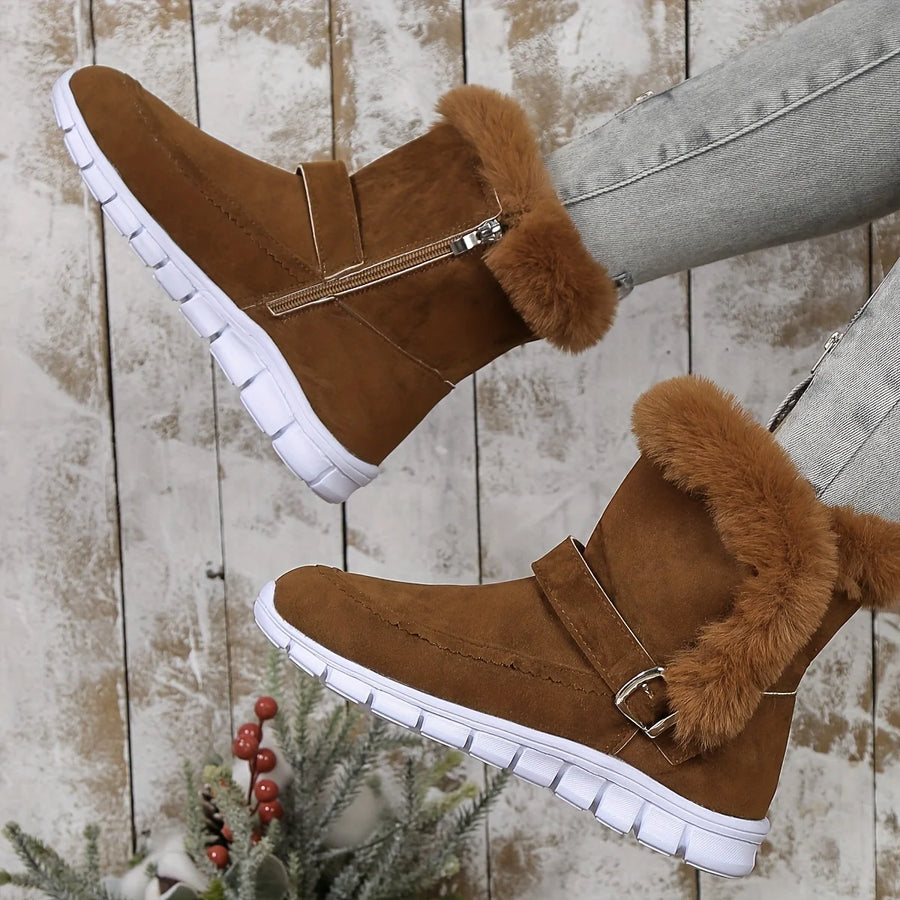 Noelle | Women's Fur-Trimmed Winter Boots – Plush Lined Slip-On Cold Weather Boots with Grippy Cushioned Sole