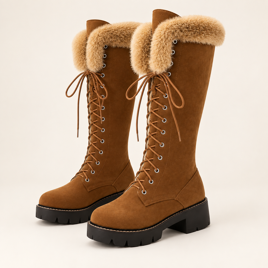 Sigrid | Women's Knee High Boots – Lace-Up Block Heel Winter Boots