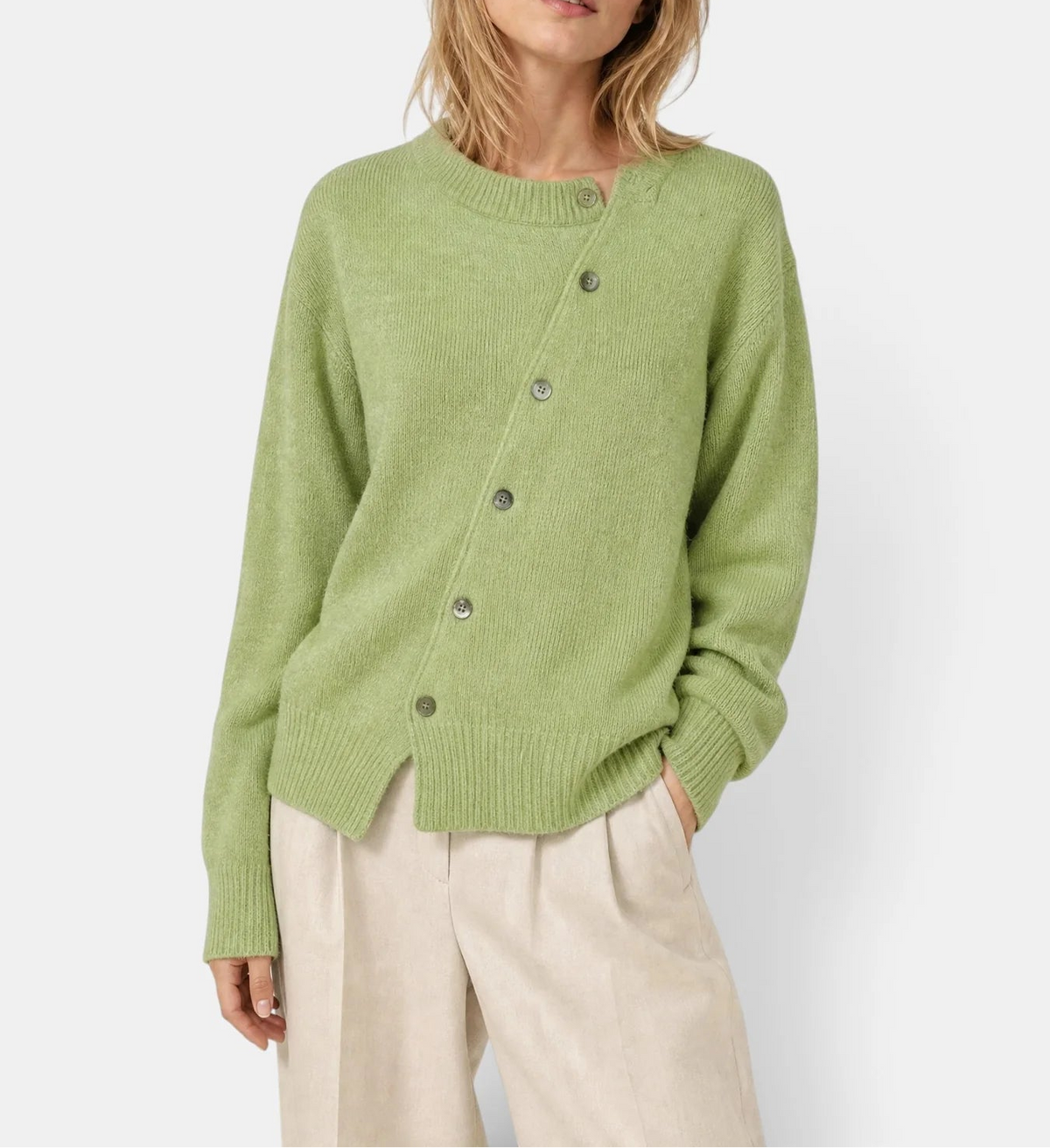 Mirelle | Women's Asymmetric Button-Up Cardigan with Long Sleeves, Relaxed Fit & Draped Silhouette