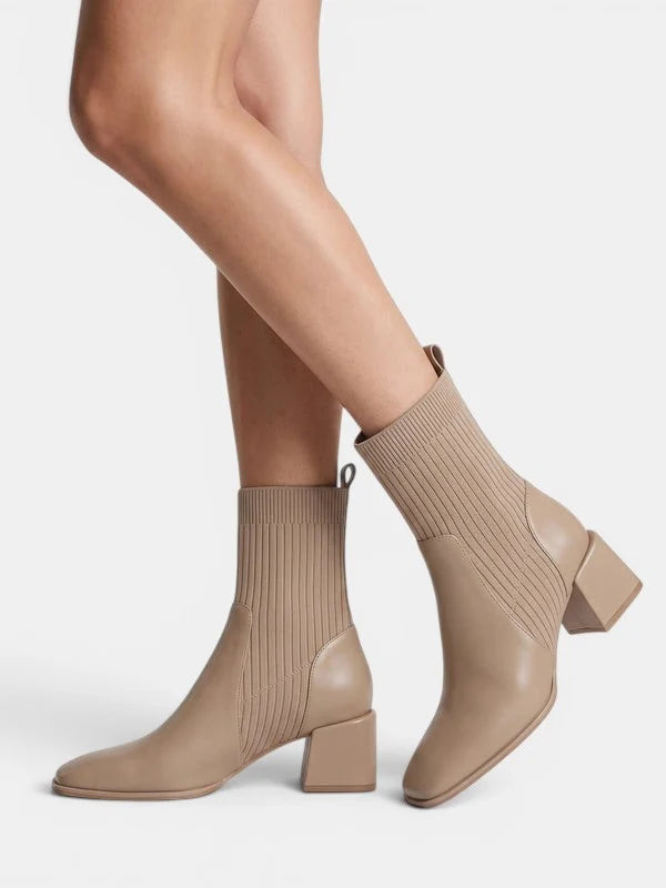 Mireya | Women's Square Toe Chelsea Ankle Boots – Elastic Side Panel Block Heel Pull-On Boots
