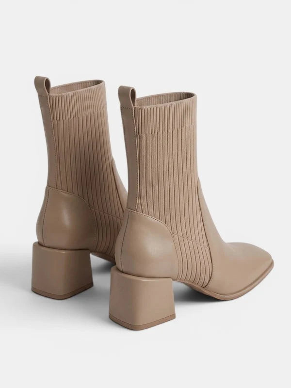 Mireya | Women's Square Toe Chelsea Ankle Boots – Elastic Side Panel Block Heel Pull-On Boots