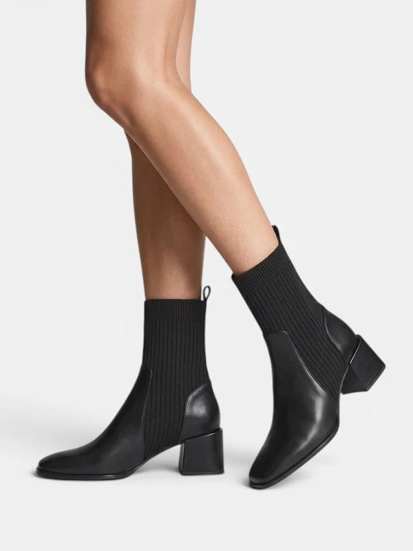 Mireya | Women's Square Toe Chelsea Ankle Boots – Elastic Side Panel Block Heel Pull-On Boots