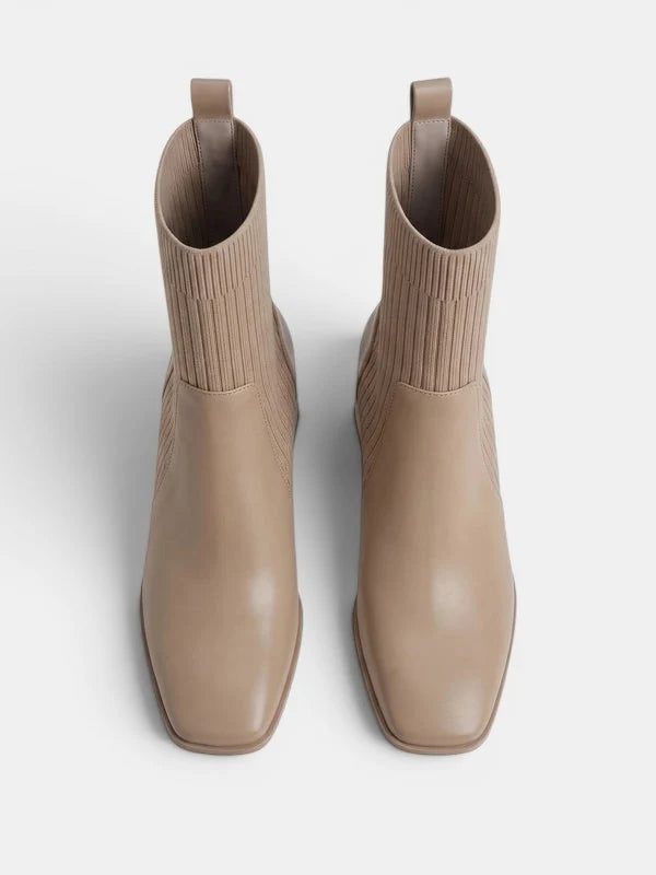 Mireya | Women's Square Toe Chelsea Ankle Boots – Elastic Side Panel Block Heel Pull-On Boots