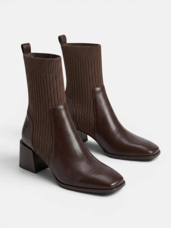 Mireya | Women's Square Toe Chelsea Ankle Boots – Elastic Side Panel Block Heel Pull-On Boots