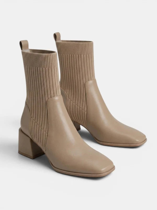 Mireya | Women's Square Toe Chelsea Ankle Boots – Elastic Side Panel Block Heel Pull-On Boots