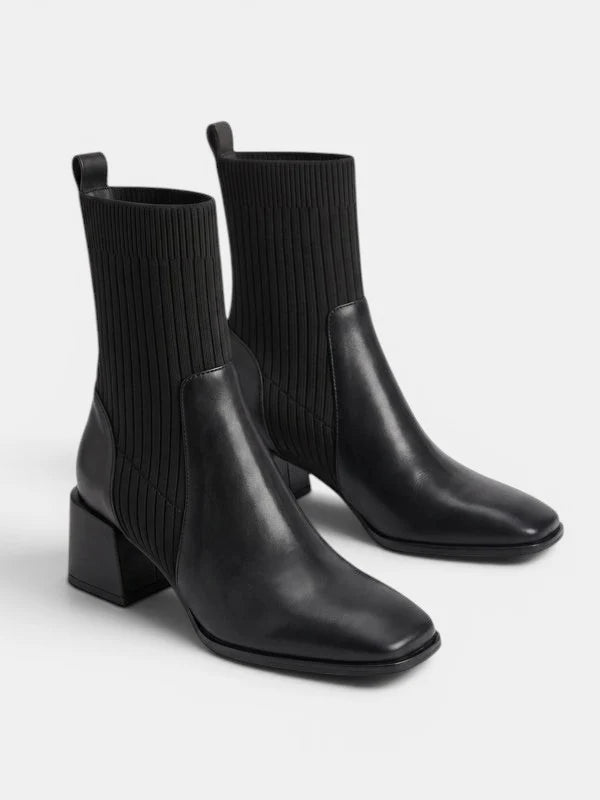 Mireya | Women's Square Toe Chelsea Ankle Boots – Elastic Side Panel Block Heel Pull-On Boots
