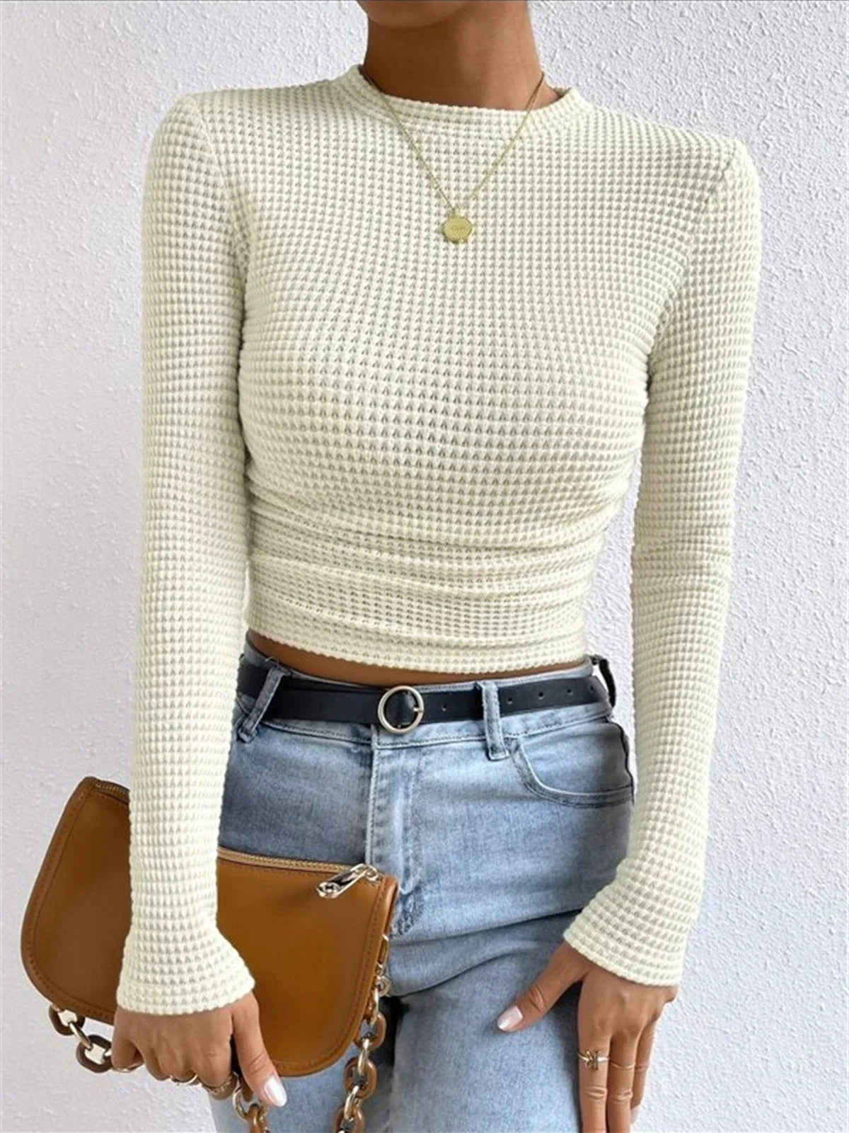 Maelle | Women's Textured Knit Long-Sleeve Top with Fitted Silhouette & Soft Everyday Finish