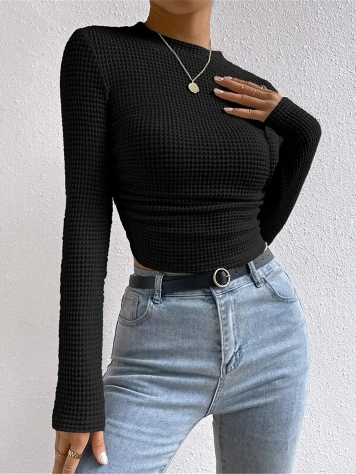 Maelle | Women's Textured Knit Long-Sleeve Top with Fitted Silhouette & Soft Everyday Finish