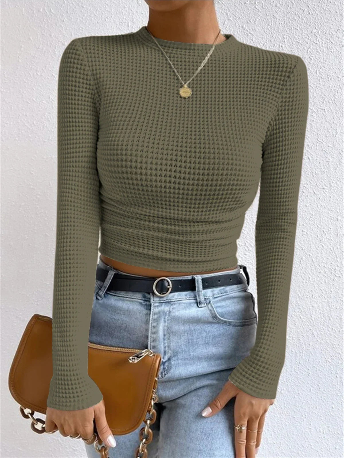 Maelle | Women's Textured Knit Long-Sleeve Top with Fitted Silhouette & Soft Everyday Finish