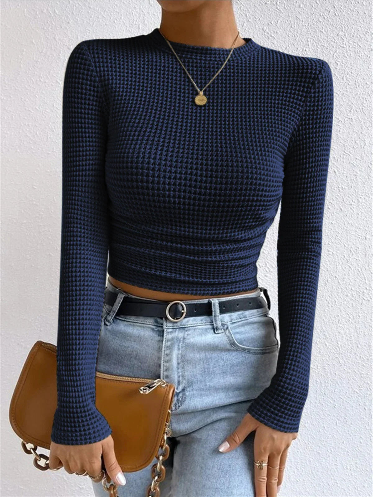 Maelle | Women's Textured Knit Long-Sleeve Top with Fitted Silhouette & Soft Everyday Finish