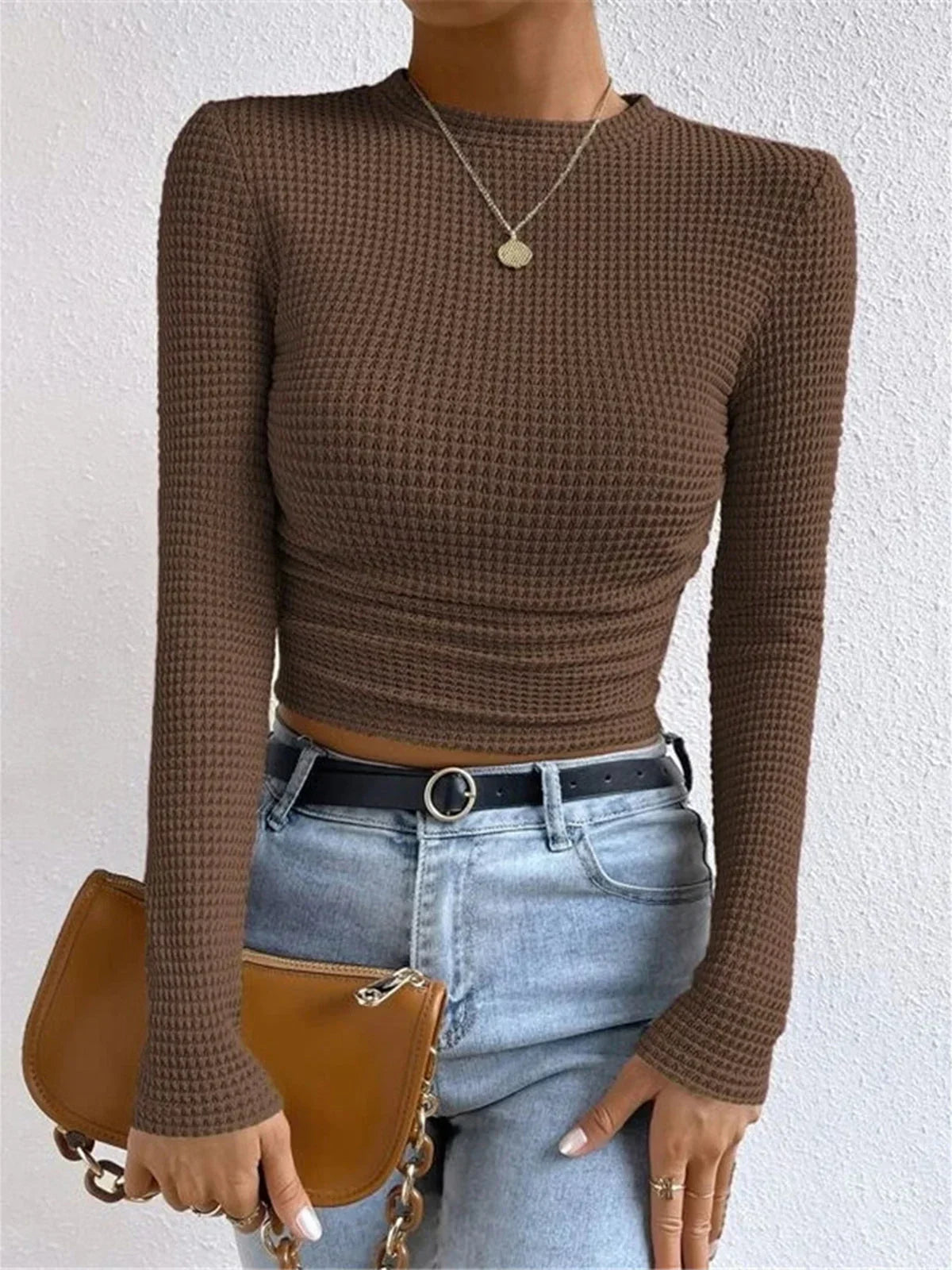 Maelle | Women's Textured Knit Long-Sleeve Top with Fitted Silhouette & Soft Everyday Finish
