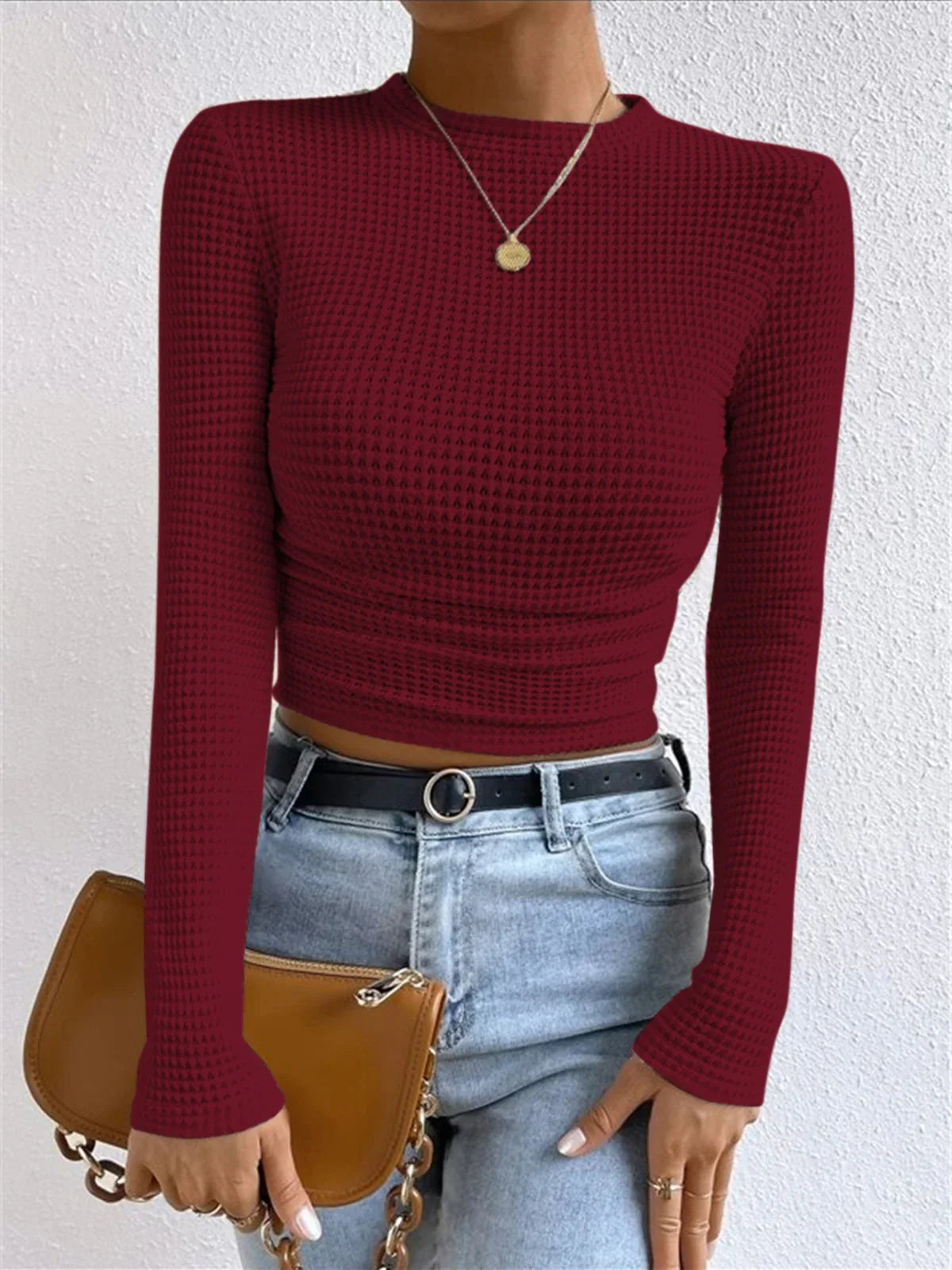 Maelle | Women's Textured Knit Long-Sleeve Top with Fitted Silhouette & Soft Everyday Finish