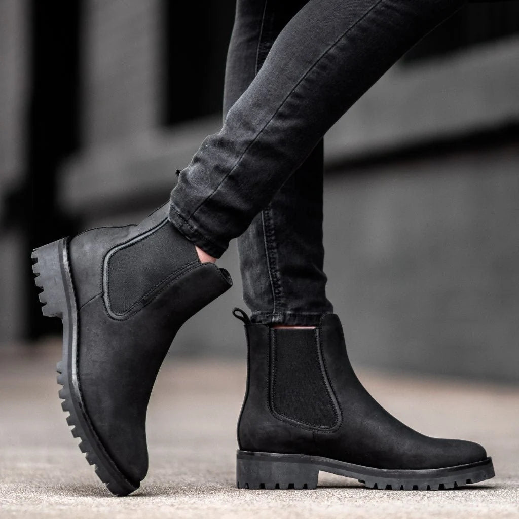 Virelle | Women's Leather Chelsea Boots – Elastic Side Panel Chunky Lug Sole Slip-On Ankle Boots