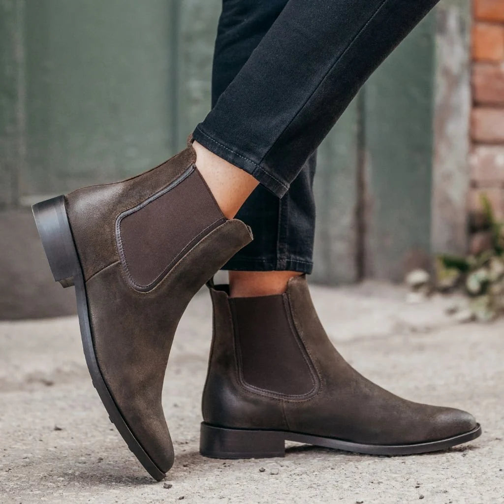 Thalina | Women's Suede Chelsea Boots – Elastic Side Panel Slip-On Ankle Boots with Cushioned Insole