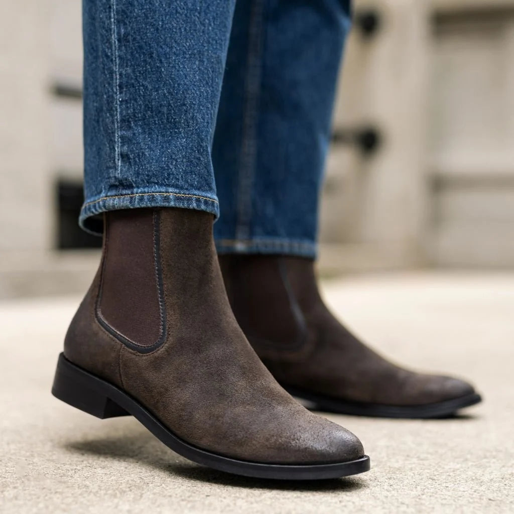 Thalina | Women's Suede Chelsea Boots – Elastic Side Panel Slip-On Ankle Boots with Cushioned Insole