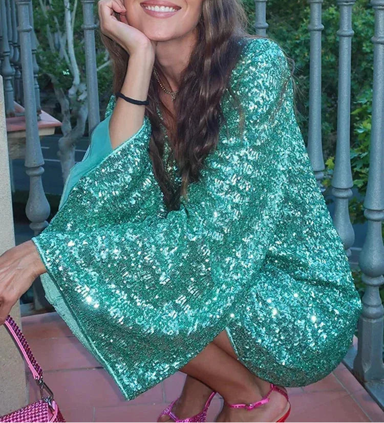 Violetta | Women's Sparkle Flared-Sleeve Party Dress