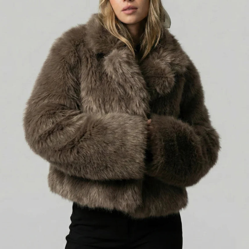 Marcella | Women's Brown Faux Fur Coat – Plush Long-Sleeve Winter Outerwear with Classic Relaxed Fit