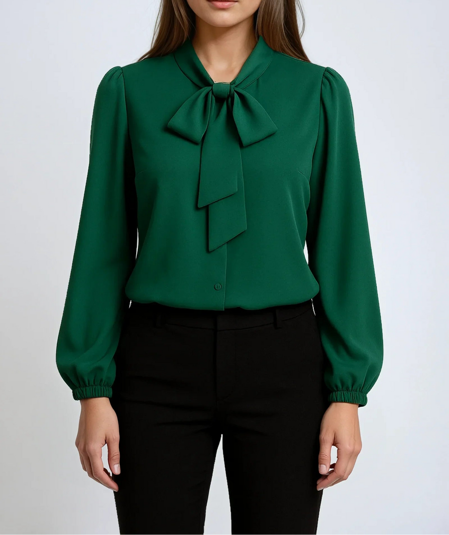 Evelina | Women's Elegant Bow-Front Long-Sleeve Blouse with Lightweight Fabric & Feminine Fit