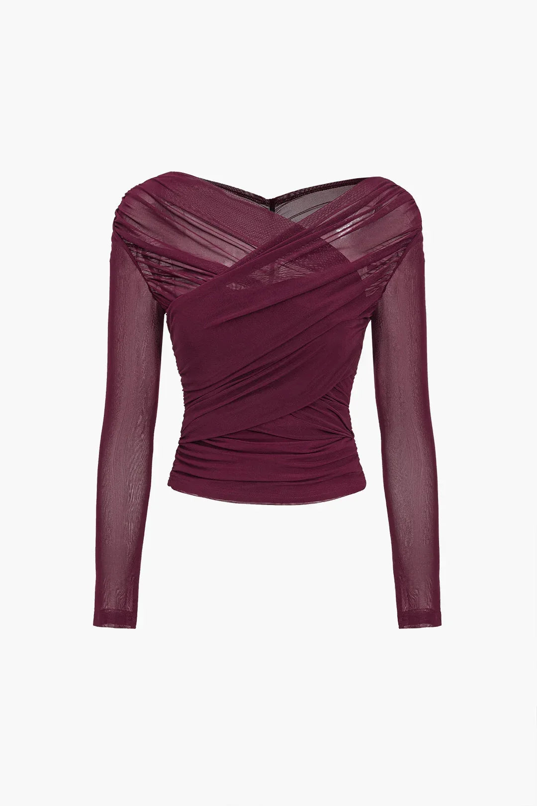 Solene | Women's Sheer Pleated Long-Sleeve Top with Fitted Silhouette & Textured Finish