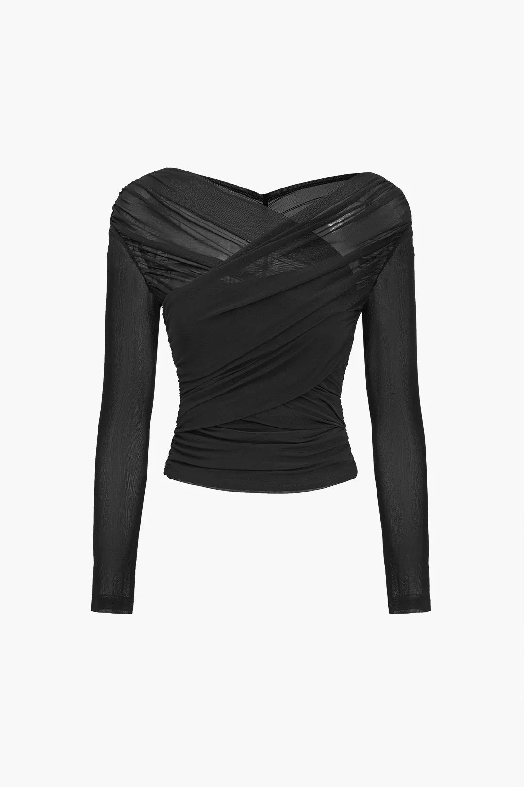 Solene | Women's Sheer Pleated Long-Sleeve Top with Fitted Silhouette & Textured Finish