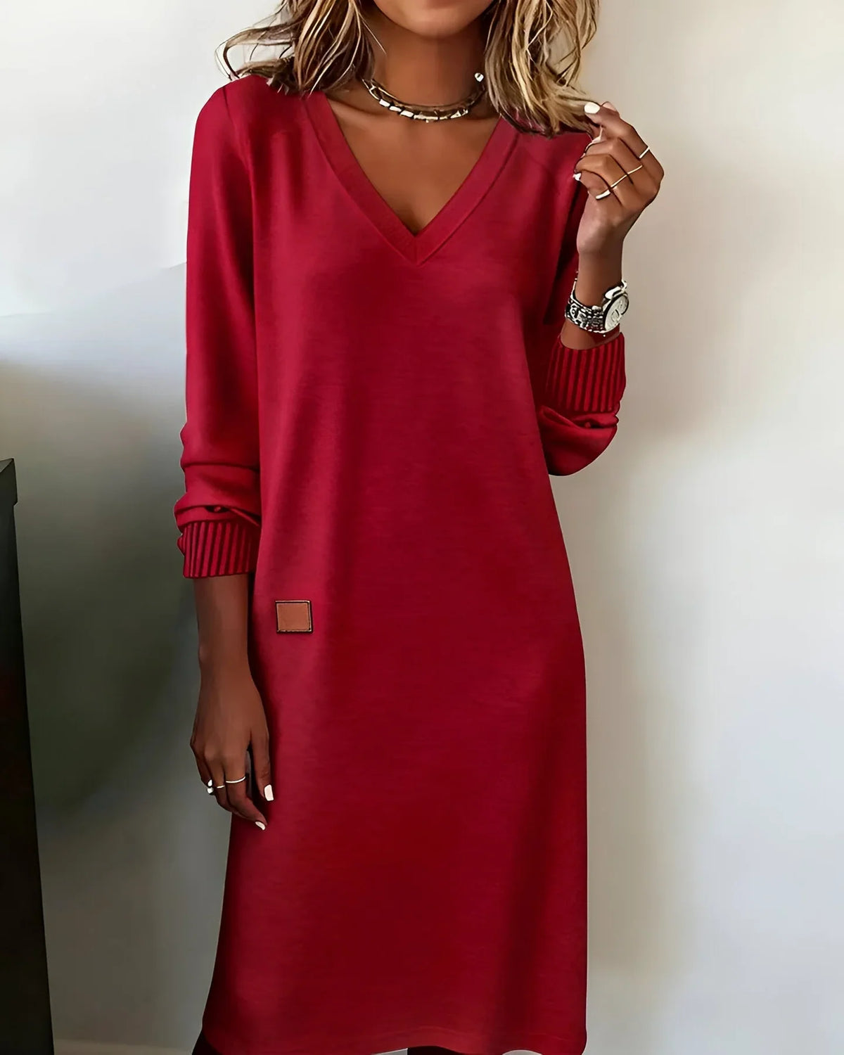 Mariselle | Women's V-Neck Knit Christmas Dress