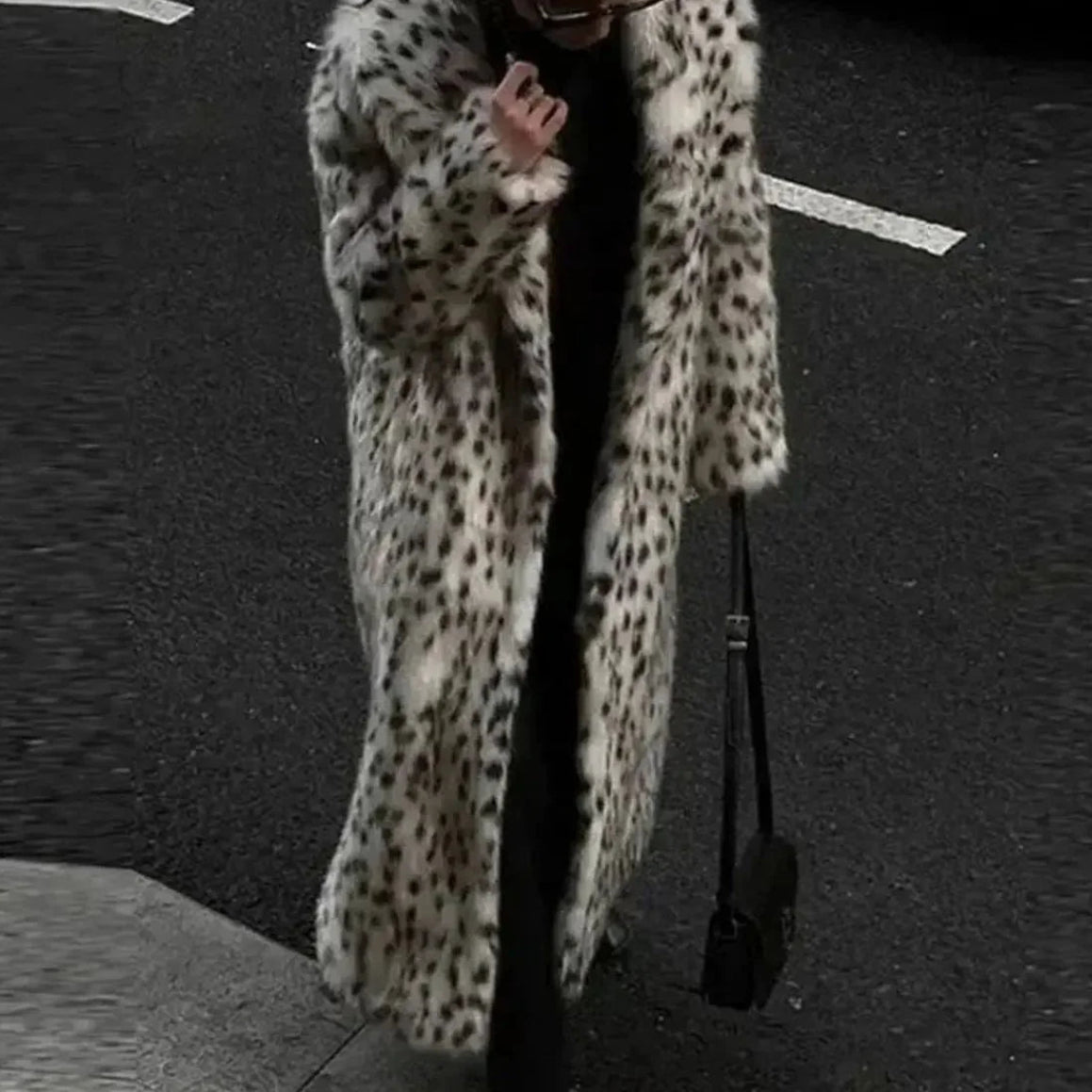Lucienne | Women's Leopard Faux Fur Maxi Coat – Hooded Longline Winter Coat with Concealed Front Fastening