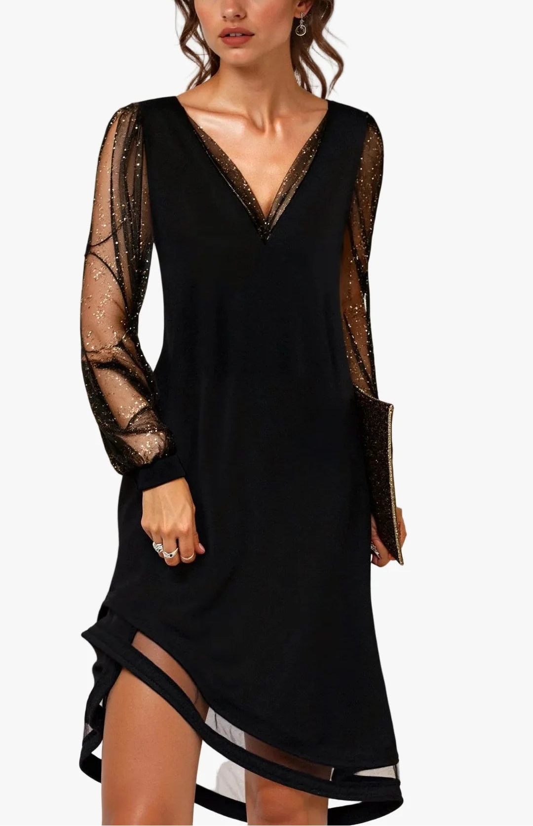 Seraphina | Women's Sheer Sleeve Midi Party Dress