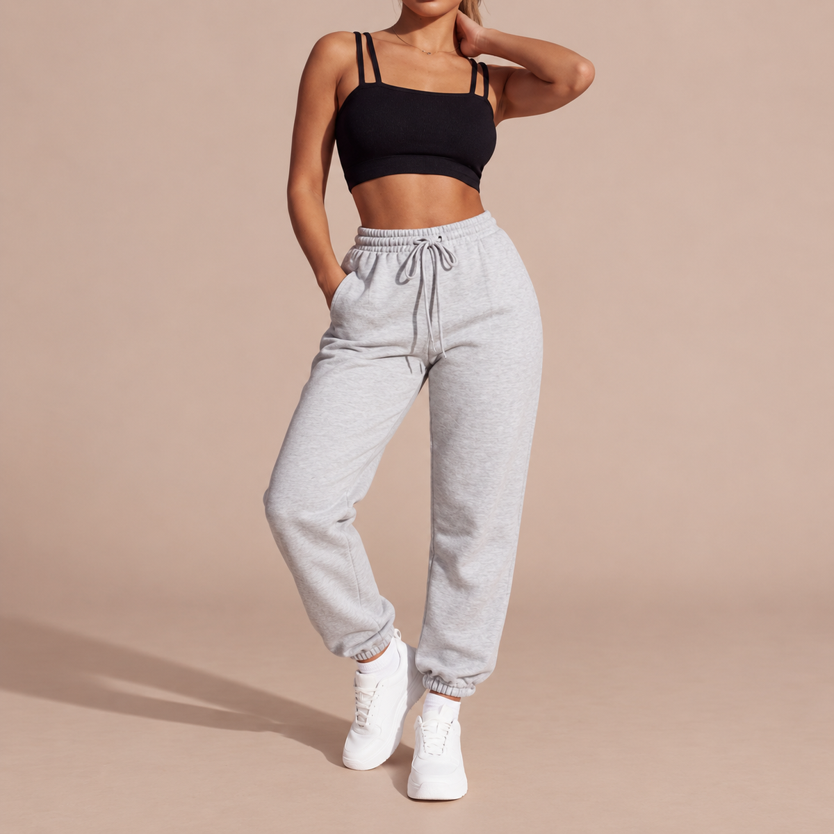Samara | Women's High-Waisted Oversized Cuffed Joggers with Shirred Drawstring Waist & Side Pockets