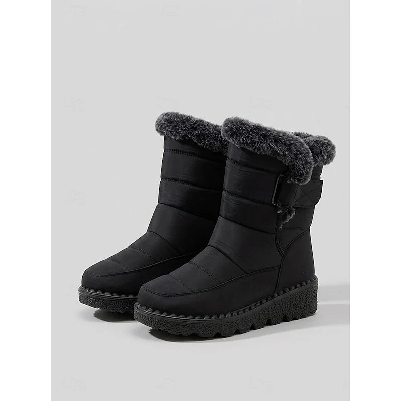 Rosalie | Women's Quilted Mid-Calf Winter Boots – Plush Lined Chunky Lug Sole Boots with Side Buckle